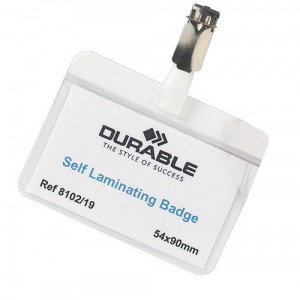 Durable Name Badges Self Laminating Self Adhesive W90xH54mm Transparent Ref 8102 [Pack 25]