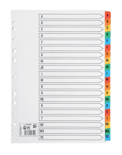 5 Star Index 230 Micron Card With Coloured Mylar Tabs A Z A4 White