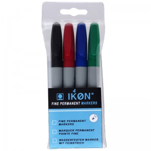 Ikon K90 Fine Point Permanent Marker 4 Assorted Colours