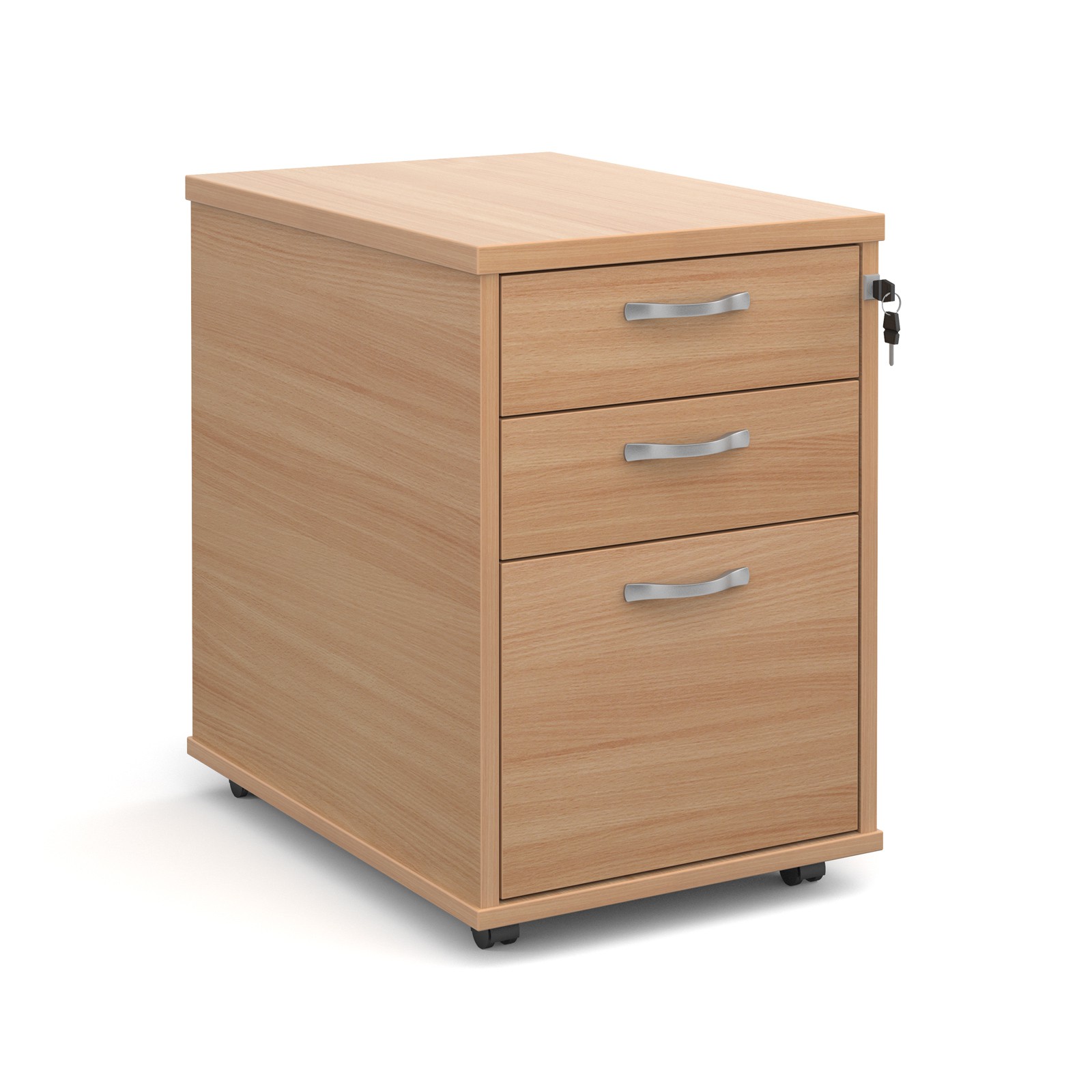 Caley Beech 3 Drawer Tall Mobile Pedestal 1 Filing 2 Shallow