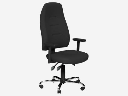 Positura+Chair+Swivel+3+Lever+Chrome+Base+Step+PU+Sliding+Arm+-+Evert+Black+E001
