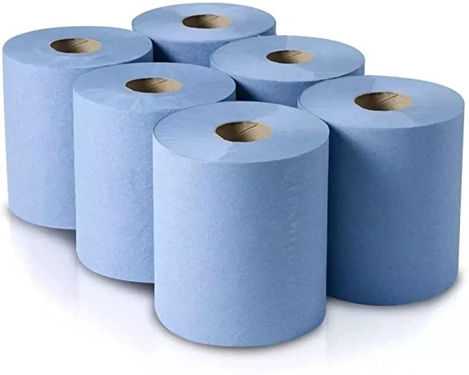 Paperstation++2+Ply+Blue+Embossed+Centre+Feed+Rolls+120M+x+175mm+x+70mm+387+Sheets+Pack+6