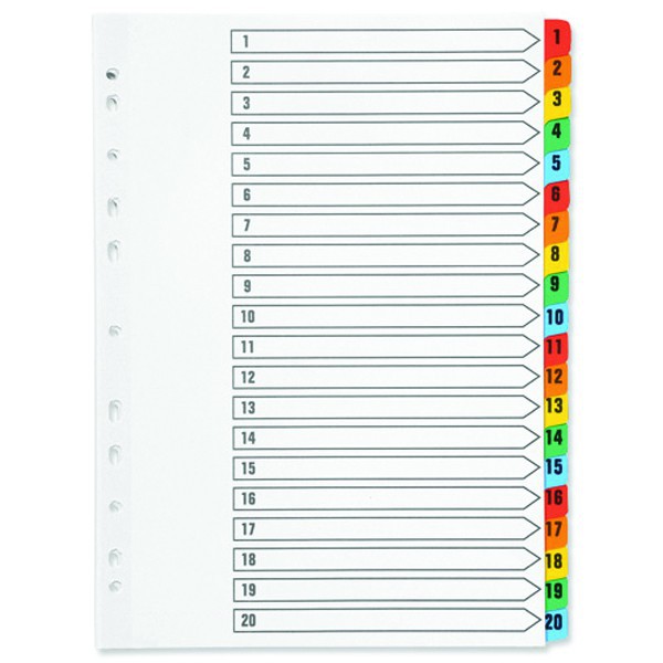 A4+Index+Tab+Dividers+Multi-Coloured+1-20